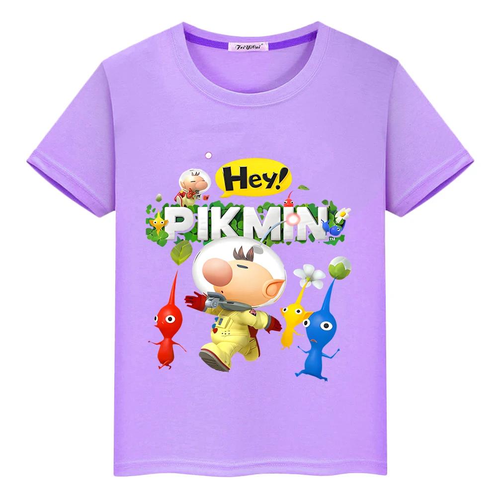 Pikmin Cartoon Printed Pure Cotton Casual Short Sleeved T-shirt for Boys and Girls