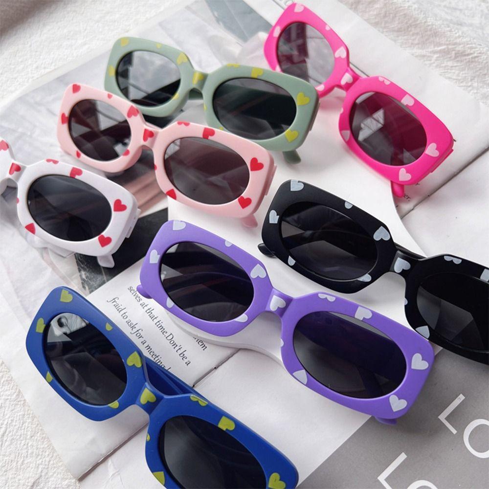 UV400 Heart Print Children Sunglasses Sun Protection Eyewear Fashion Kids Rectangular Sun Glasses