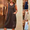 Women's Dress Cotton Linen Sleeveless Solid Color Loose U-shaped Collar Casual Dresses