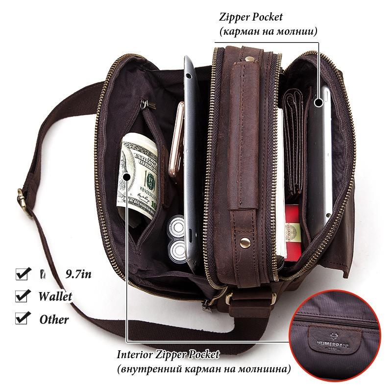 Crossbody Bag Men's Crazy Horse Leather Shoulder Bag Retro Men's Bag Multi-functional Bag