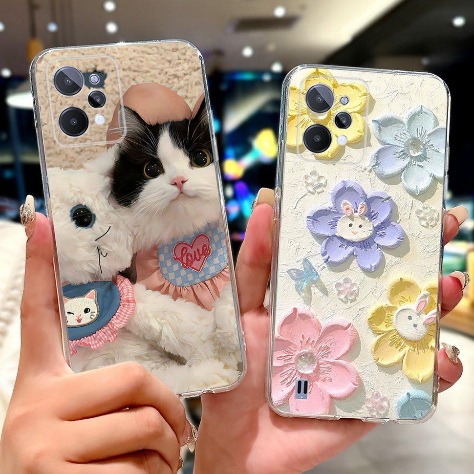 Чехол для Realme C31 Милый Мультяшный Медведь Бабочка Задняя Крышка Чехлы для Телефона Для Realme C 31 C31 4G RMX3501 RealmeC31 Мягкие Fundas