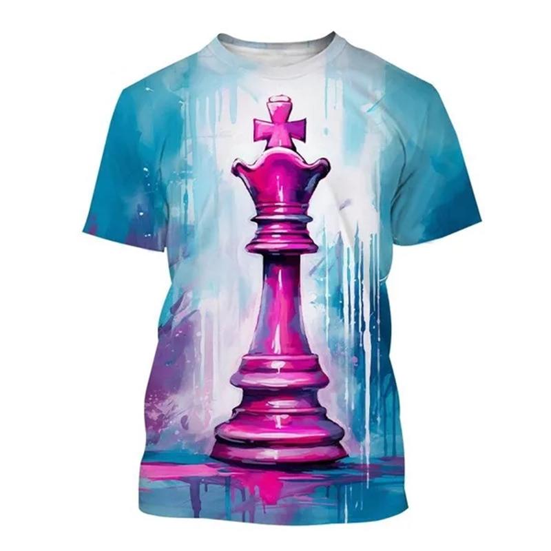 Футболка с принтом шахматной 3D-графики для мужчин и женщин, повседневная одежда, удобная уличная одежда с круглым вырезом и коротким рукавом, свободные футболки, топы