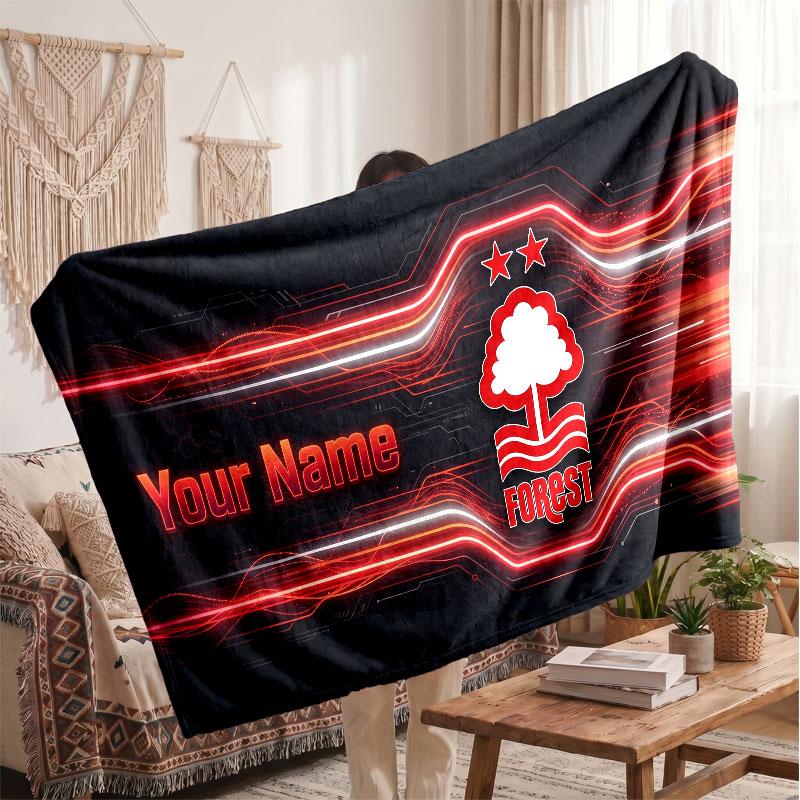Nottingham Forest Personalized Fleece Blanket With Football Logo, Custom Name Text Soft Warm Home Throw Blanket