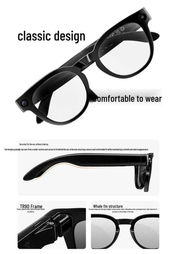 MT3 AI Smart Glasses: Real-time Translation, Video & Photo Capture, Object Recognition, Calls, Music, Bluetooth Retro Earphones
