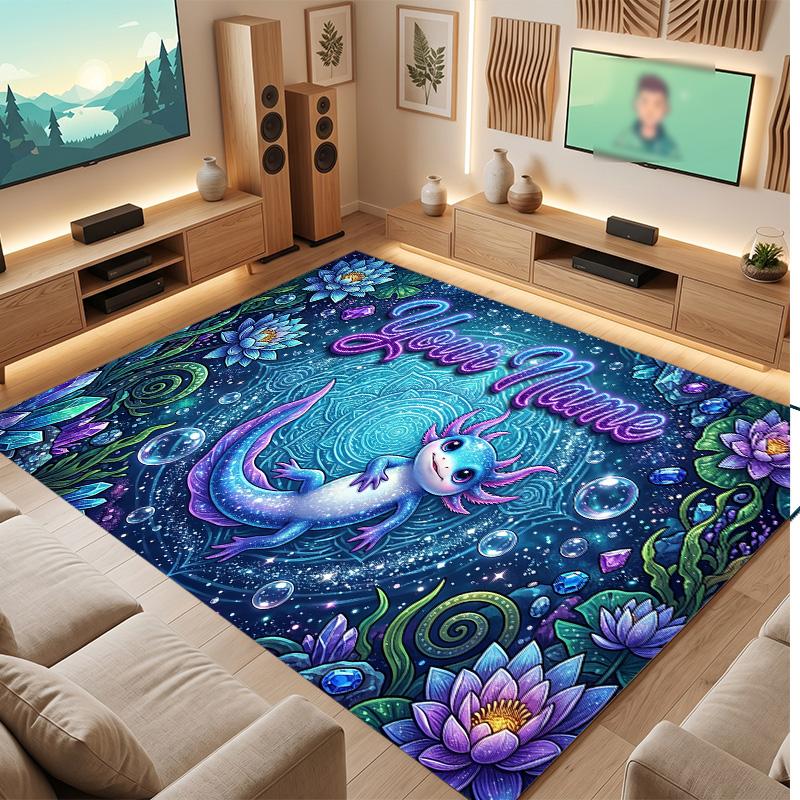 Axolotl Theme Soft Crystal Velvet Rug Custom Name & Text Print Non Slip Floor Rug for Bedroom Living Room