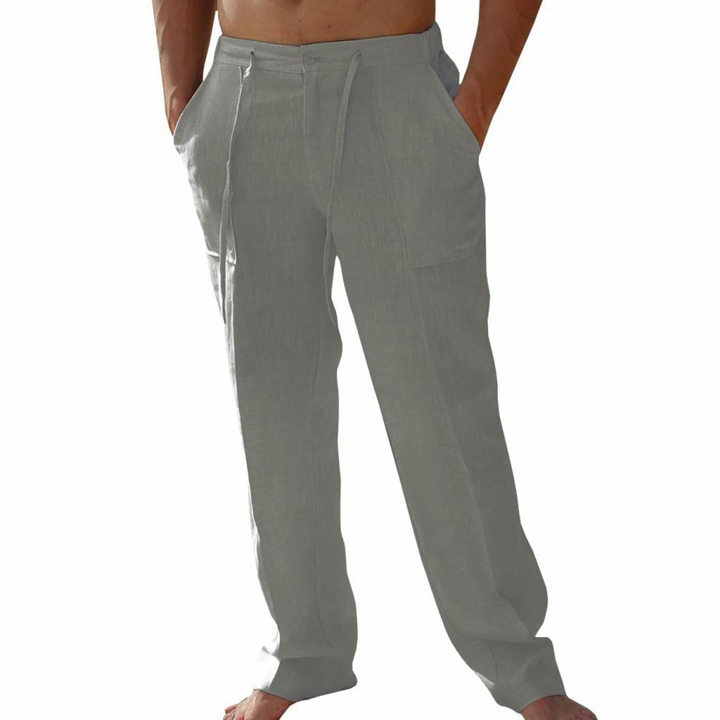 Мужские повседневные льняные брюки с заплатками и завязками, прямые, летние, пляжные, для йоги