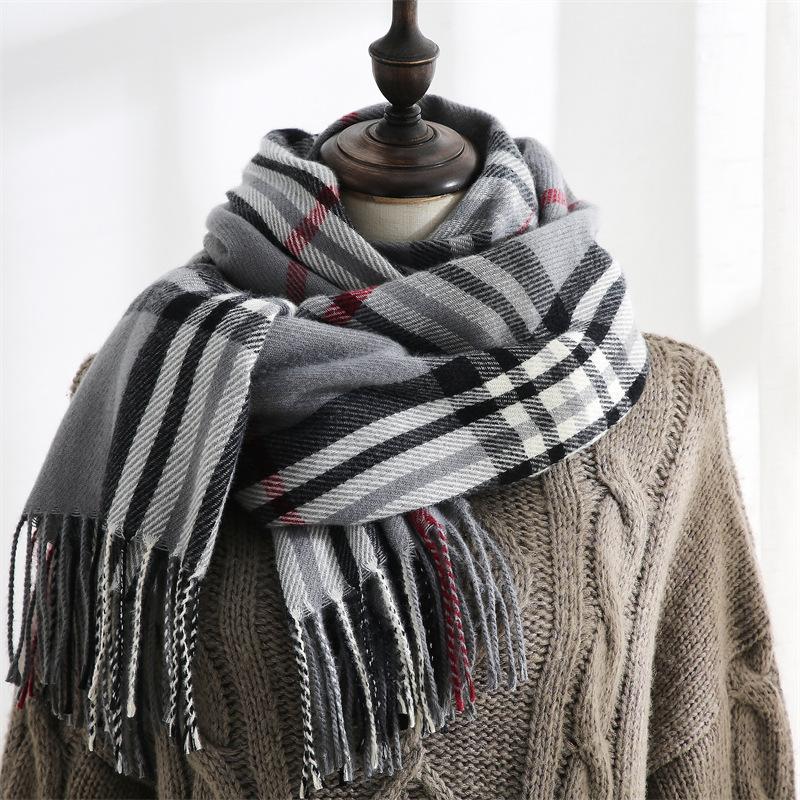 New Scarf Autumn and Winter Warm Shawl Scarf Female Sweet Imitation Cashmere Scarf Medium and Long Plaid Scarf