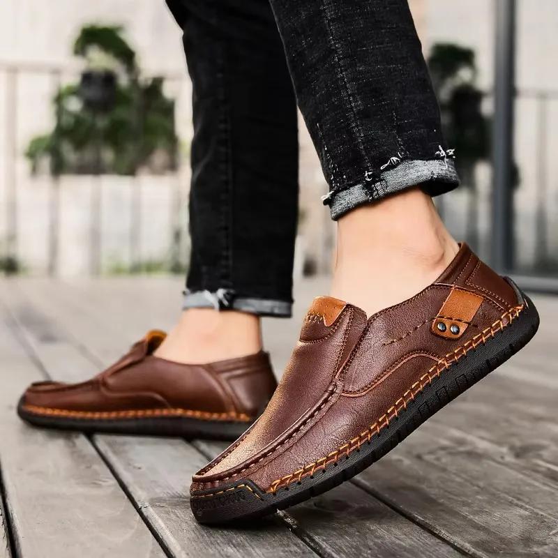New Fashion Men Casual Shoes Handmade Leather Loafers Comfortable Men'S Shoes Quality Split Leather Flat Driving Shoes Size 48
