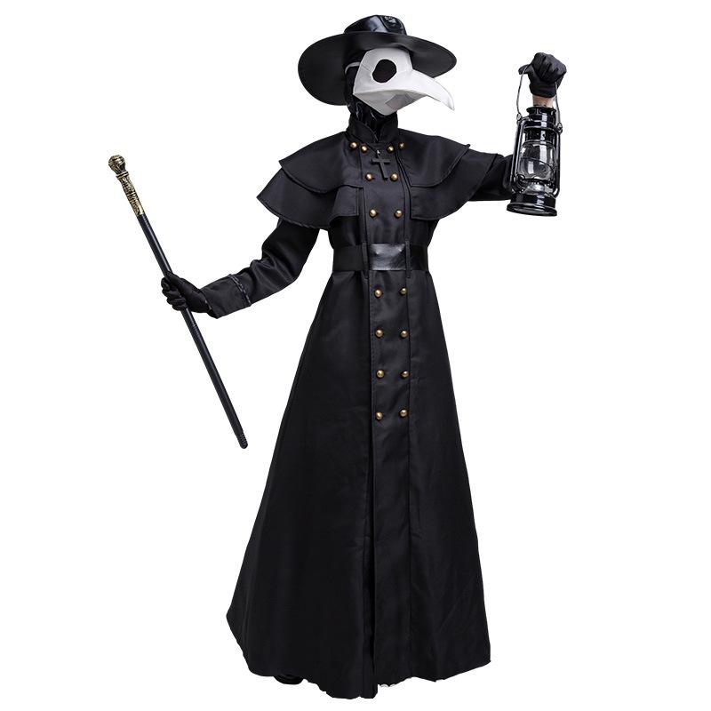 Steampunk Medieval Plague Doctor Costume with Raven Bird Beak Mask