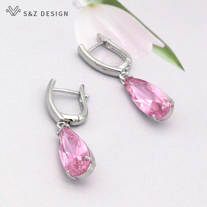 Fashion Long Rose Gold Color Water Drop Cubic Zirconia Dangle Earrings For Women Luxury Wedding Party Jewelry Romantic Gift