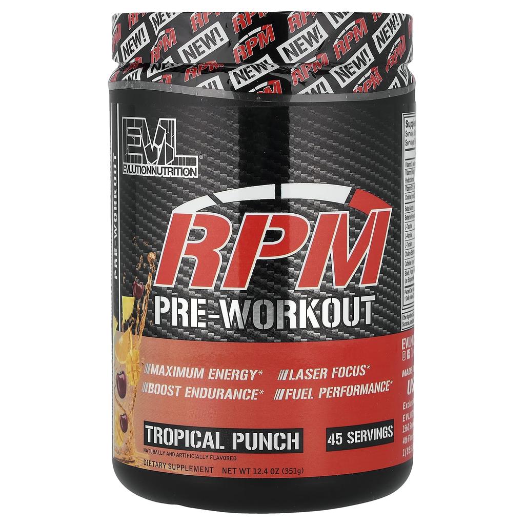 EVLution Nutrition, Pre-Workout RPM, Tropical Punch, 351g (12.4oz)