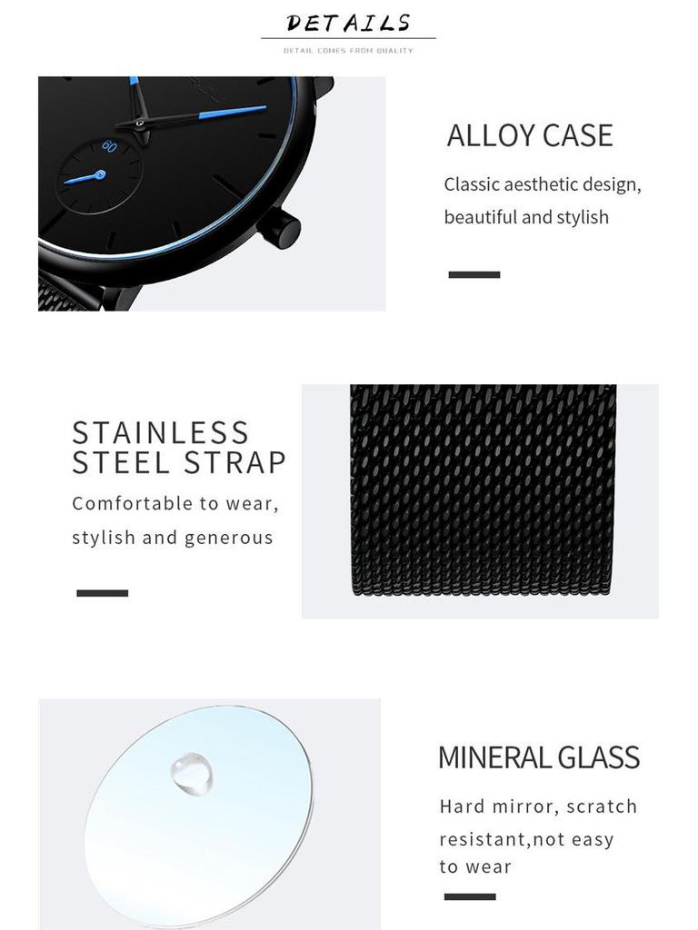 CRRJU 2150 Синие мужские часы - Популярные повседневные модные часы, Идеально подходят для студентов.