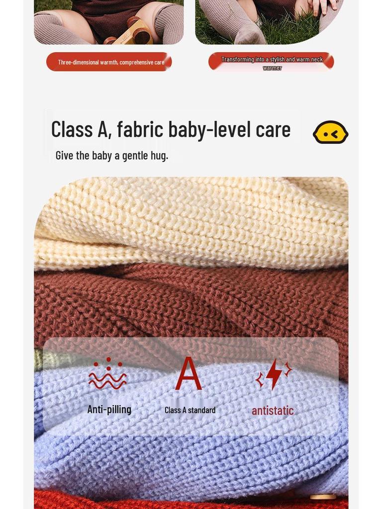 Набор вязаных шапочки и шали из лимонной детской шерсти - Теплая, ветронепродуваемая осенне-зимняя шапочка для младенца