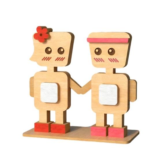Valentine's Day Wooden Man Ornament Handmade Farmhouse Rustic Couple Robot Figurine Table Sign Home Office Desktop Decoration