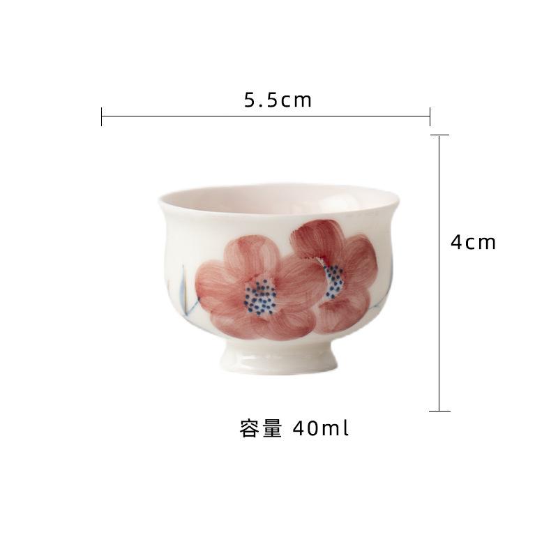 2pc/lot Hand-painted Peach Blossom Teacup Zen Tea Bowl Tea Cup Set Tea-tasting Fragrance Cup Jianzhan Master Cups For Tea 40ml