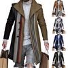 Lapel Long Sleeves Pockets Single-breasted Men Windbreaker Autumn Winter Mid-Length Plaid Patchwork Thickened Woolen Coat