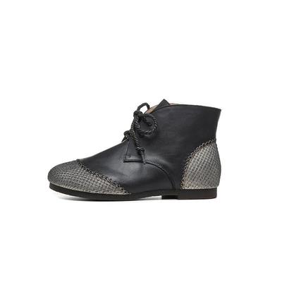 Короткие сапоги в национальном стиле, женские осенние однотонные сапоги из искусственной кожи, женские сапоги с шитьем, модные кожаные сапоги большого размера