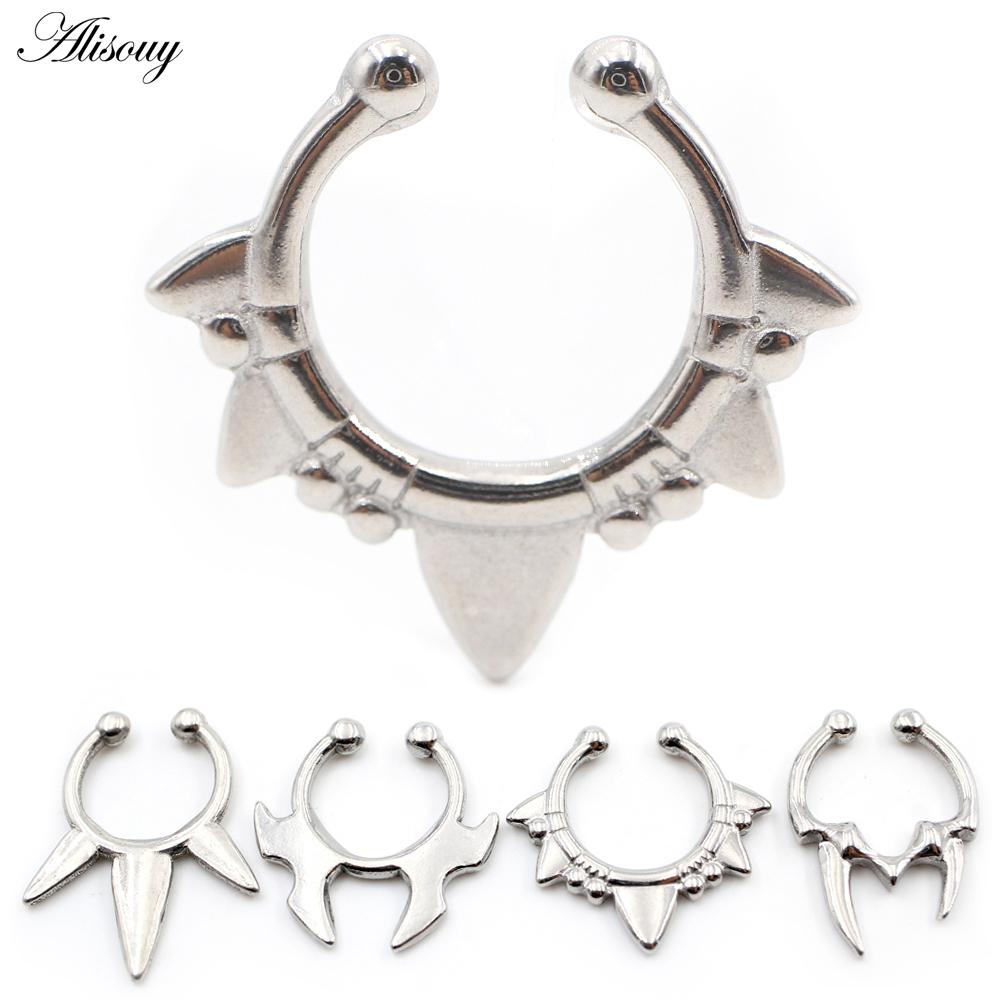 Alisouy 1PC нержавеющая сталь литые клыки конус носовое кольцо перегородка ушные манжеты хрящ трагус дайт не пирсинг украшения для тела