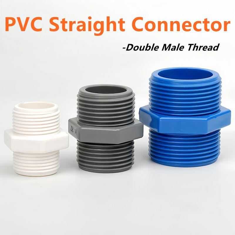 1PC 1/2~2'' Double Male Thread PVC Equal Straight Connectors Aquarium Fish Tank Water Supply Pipe Fitting Irrigation Accessories