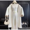 Women's Mink Fleece Cardigan Jacket Autumn and Winter Midi Beaded Knitted Cardigan Loose Casual Over-the-knee Knitted Sweater Coat