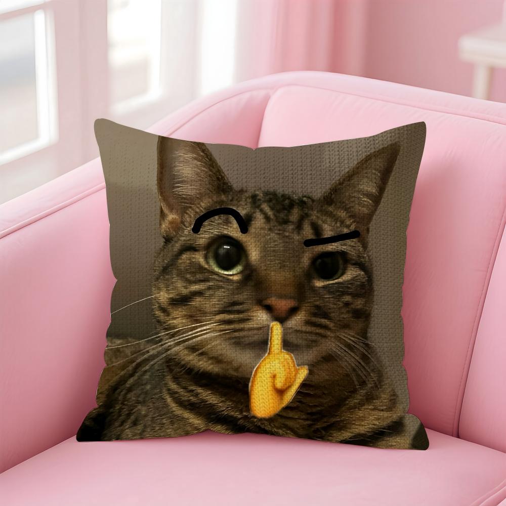 Cartoon Cat Meme Cushion Cover Natural Linen Pillow Case DoubleSided Print Decorative Sofa Pillowcase Home Decor Gift