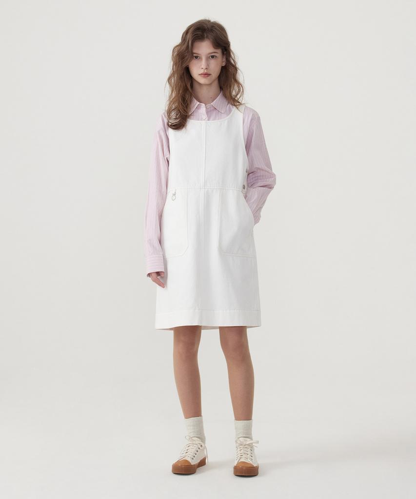 Covernat Woman Suspender Denim Dress Ivory