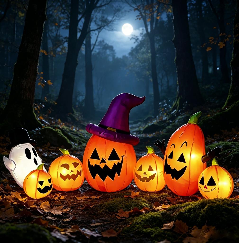 Halloween Inflatable Pumpkins Ghost 6FT LED Lighted Outdoor Yard Decoration Blow up Jack O Lantern with Witch Hat Party Prop