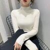 Женская зимняя водолазка в корейском стиле с высоким воротом и ромбовидной инкрустацией, трикотажный топ