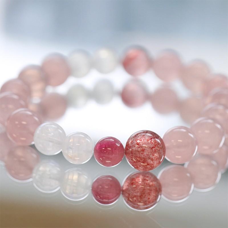 Natural Crystal Bracelet Madagascar Rose Quartz Strawberry Beaded Best Friends Gift