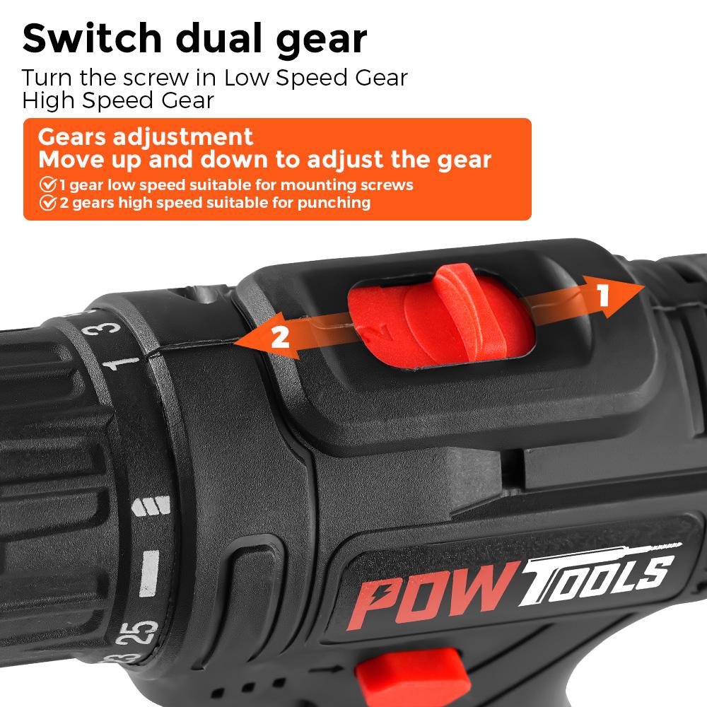 Электрические шуруповерты POWTOOLS - 21В - 1 аккумулятор Литиевый + 28 аксессуаров + Зарядное устройство