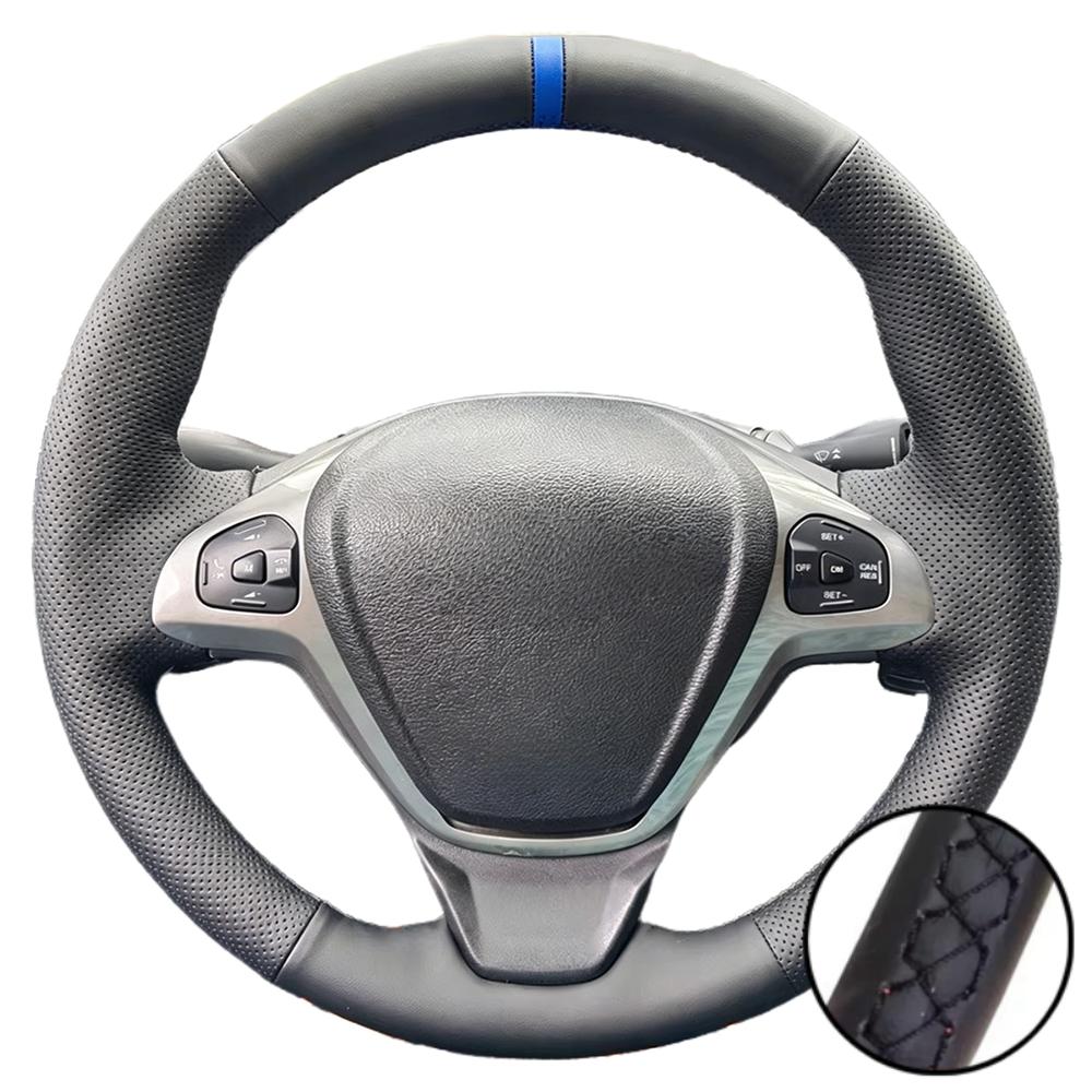 Car Accessories Hand Stitched Black Wear Resistant Microfiber Leather 2008-2017 Steering Wheel Cover For Ford EcoSport Fiesta
