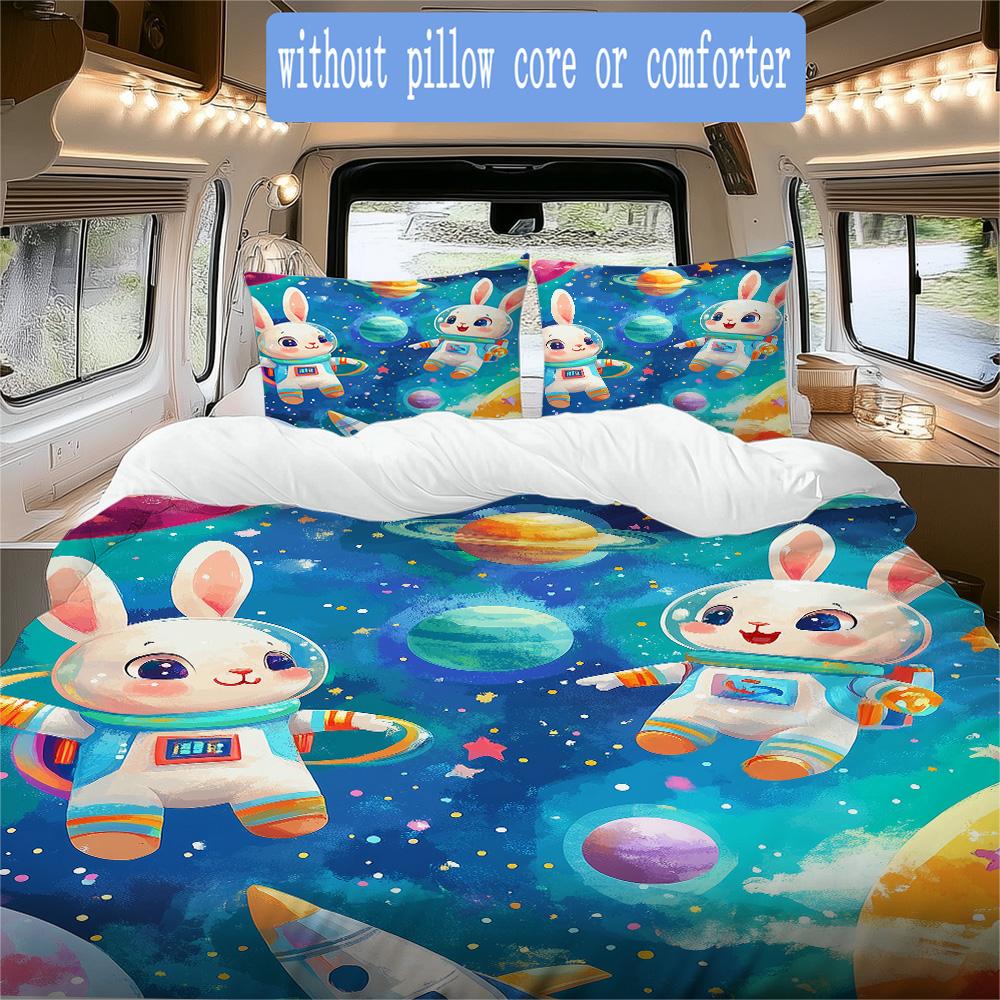 Colorful space rabbit Pattern Bedding,Quilt Set Quilt Cover Pillowcase Home Birthday Gift (1*duvet cover+2*pillowcase,without core)XSJT0917247