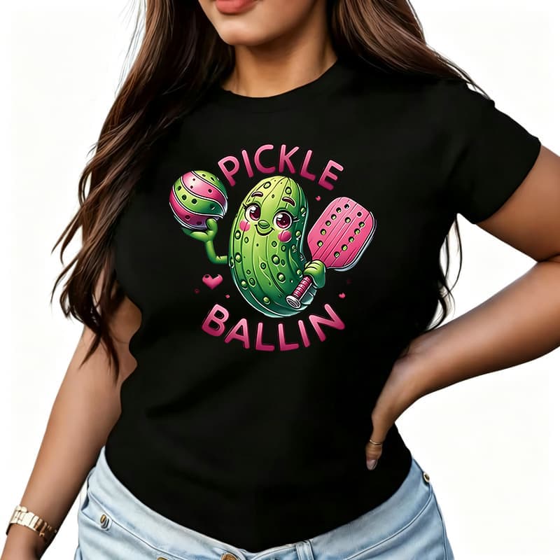 Fun Pickleball Women's T-Shirt Cotton Funny Graphic Short Sleeve Tee Novelty Shirt Casual Crew Neck Top
