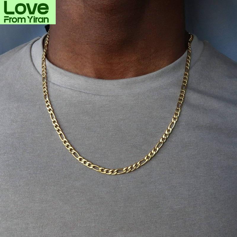 Модное новое ожерелье-цепочка Фигаро для мужчин из нержавеющей стали золотого цвета, длинное ожерелье для мужчин, ювелирные изделия, подарочный воротник Hombres
