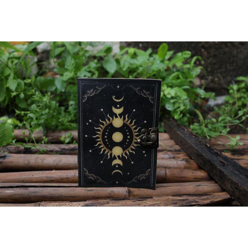 Кожаный блокнот Sun Moon для мужчин и женщин, 200 страниц антикварной бумаги ручной работы с неровным краем, винтажный скетчбук для путешествий