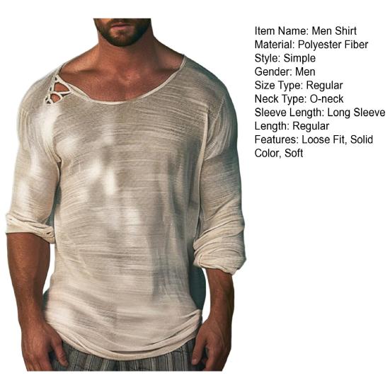 Мужская рубашка с круглым вырезом и длинным рукавом, однотонный дизайн, мягкая дышащая свободная посадка, повседневная спортивная рубашка для фитнеса, повседневная одежда