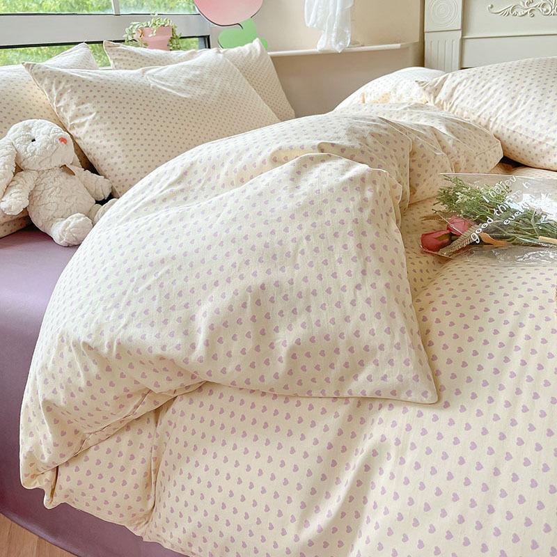 Небольшой комплект из четырех предметов из чистого хлопка с цветочным принтом, хлопковые пододеяльники с девчачьим сердцем, простыни для студентов, односпальная кровать в общежитии, комплект из трех пододеяльников