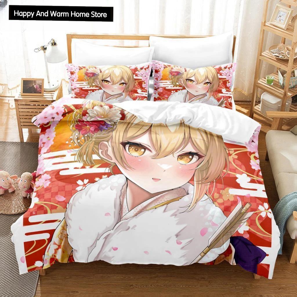 3D-принт аниме Genshin Impact Lumine пододеяльник мультфильм девочка постельное белье комплект двуспальная кровать комплект для настройки домашний текстиль