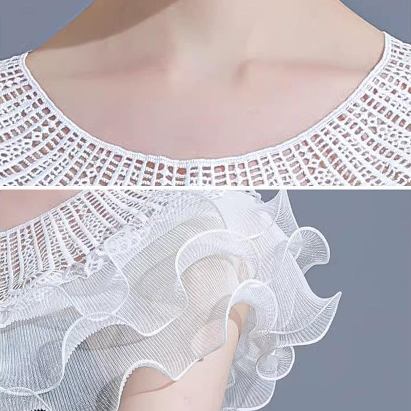 Women Party Mesh Cape Lace Shawl Fake Collar Shrug Wraps Ruffle Hollow Out Dresses Elegant Lady