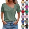 Женская футболка с v-образным вырезом и пуговицами, однотонная, свободная, с короткими рукавами