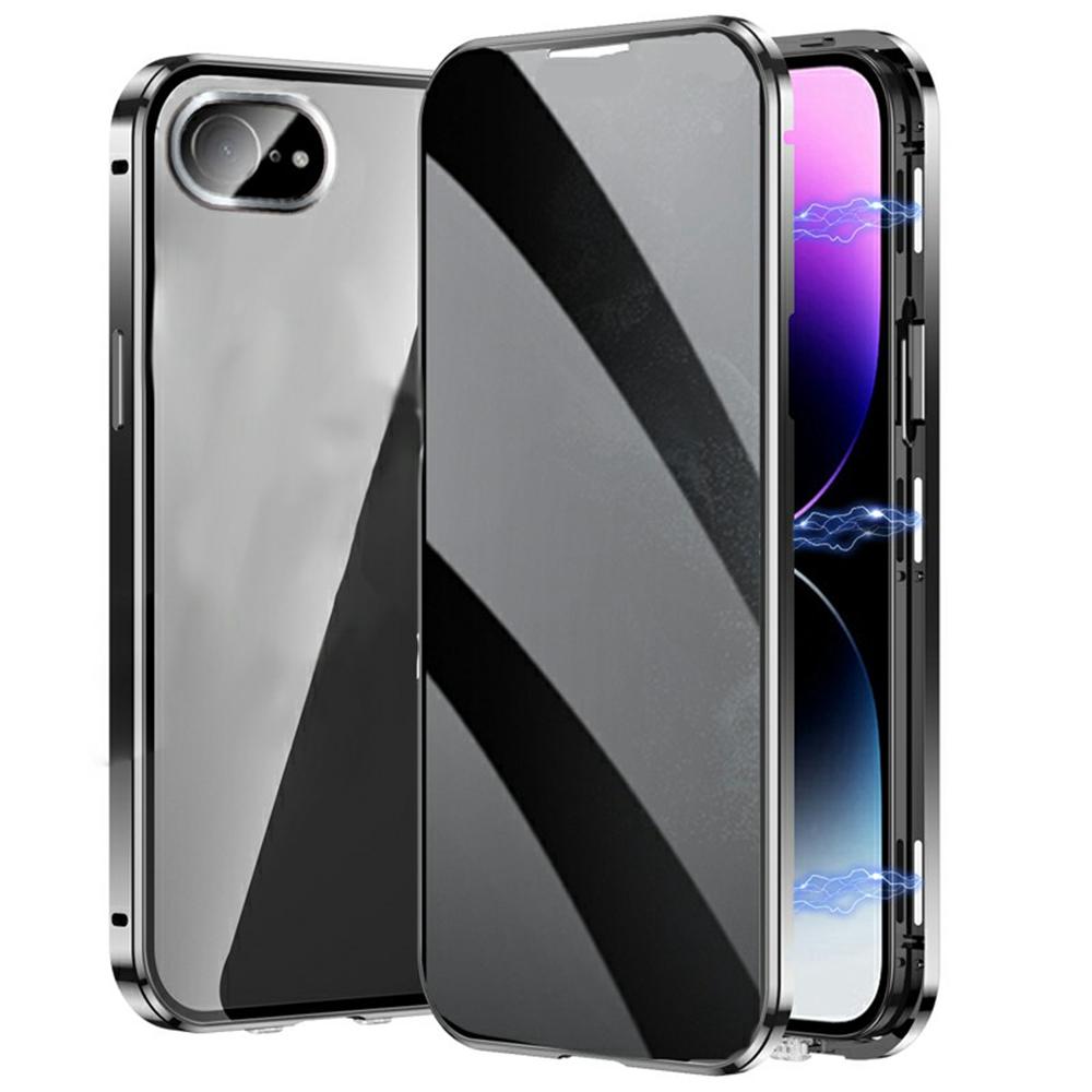 Для iPhone 16e Чехол Анти-шпион Двустороннее Закаленное Стекло+Магнитная Металлическая Рамка Чехол для Телефона