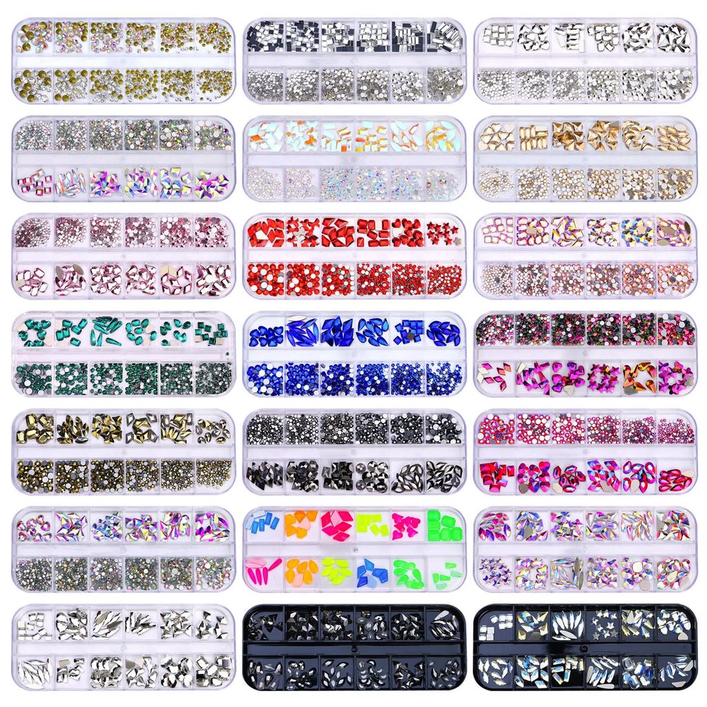 12 Grids/Box Crystal Nail Art Rhinestones Glass SS4-SS16 Shiny Flatback Diamond Gems DIY Nail Supplies Accessoires Ongles