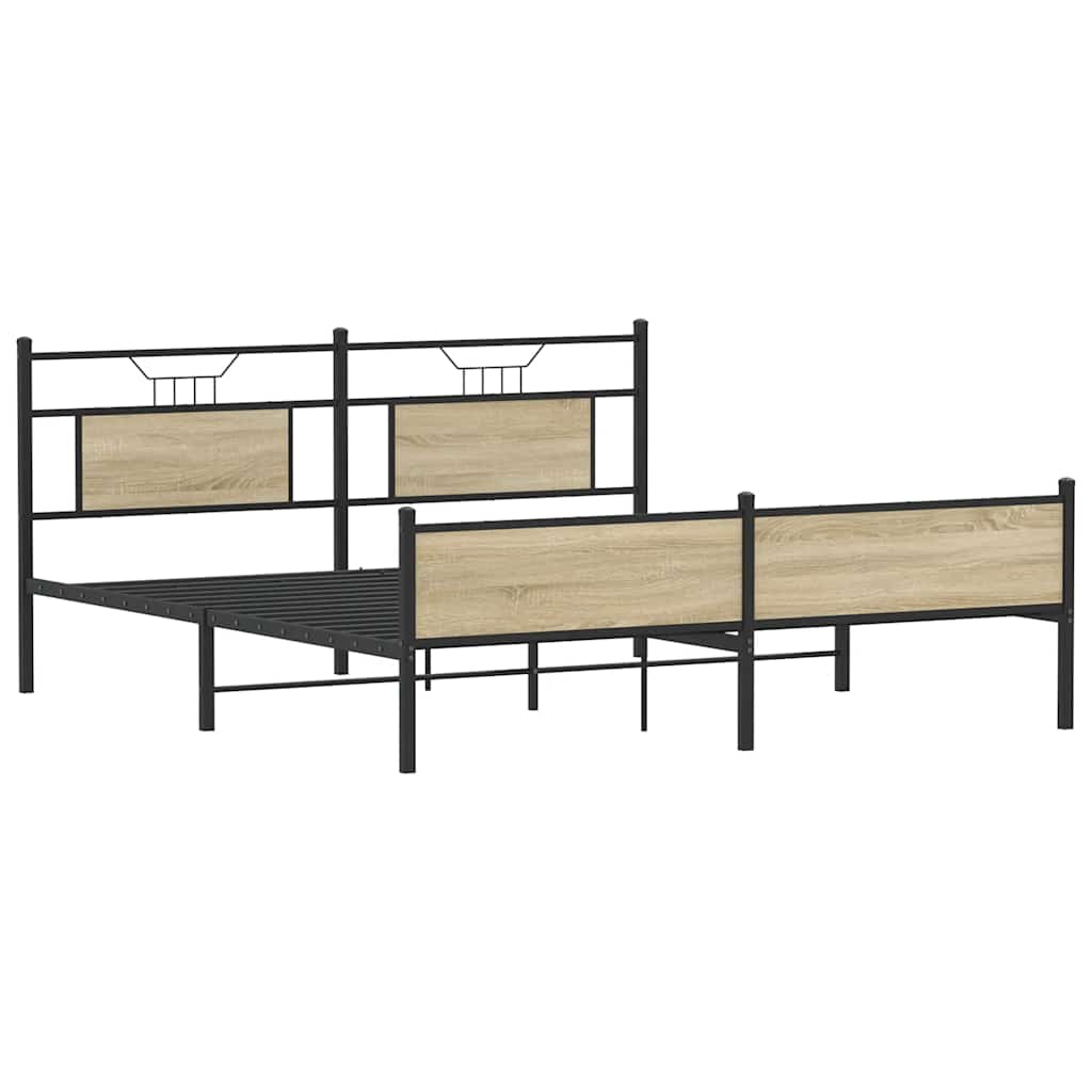 Metal Bed without Mattress Sonoma Oak Finish 180 x 200 cm
