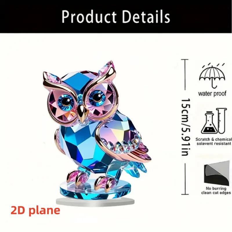 1-Piece Owl-Shaped Ornament, 2D Flat Acrylic Decoration with Base, Office Desk Ornament, Christmas and Halloween Decoration, Great Gift Item