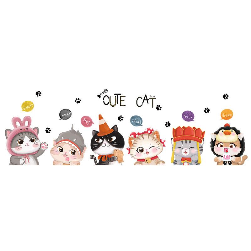 Cartoon Cat Stickers Wall Stickers Children's Room Layout Stickers Wall Room Bedroom Warm Decoration Wallpaper