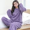 2 Pcs/Set Winter Pajamas Set Thickened Coral Fleece Twisted Texture Round Neck Long Sleeves Top Stretchy Waist Trousers Homewear Loungewear