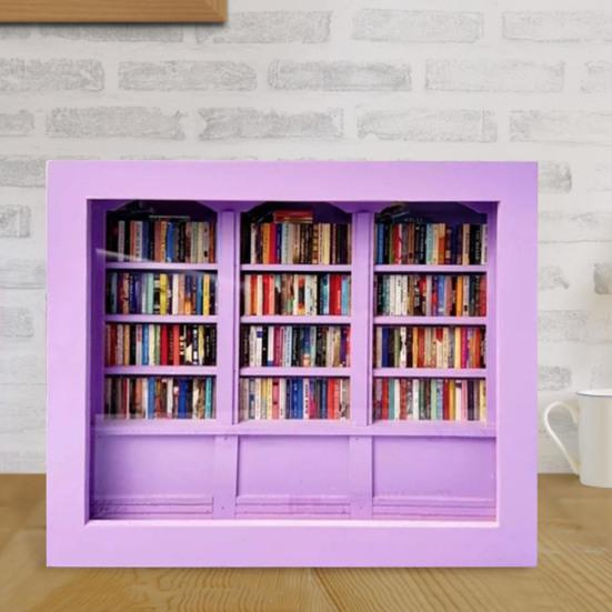 Мини-книжная полка для снятия тревожности, деревянная миниатюрная имитация книжной полки с 200 мини-книгами, настольная книжная полка для снятия стресса, игрушка для домашнего офиса, декор