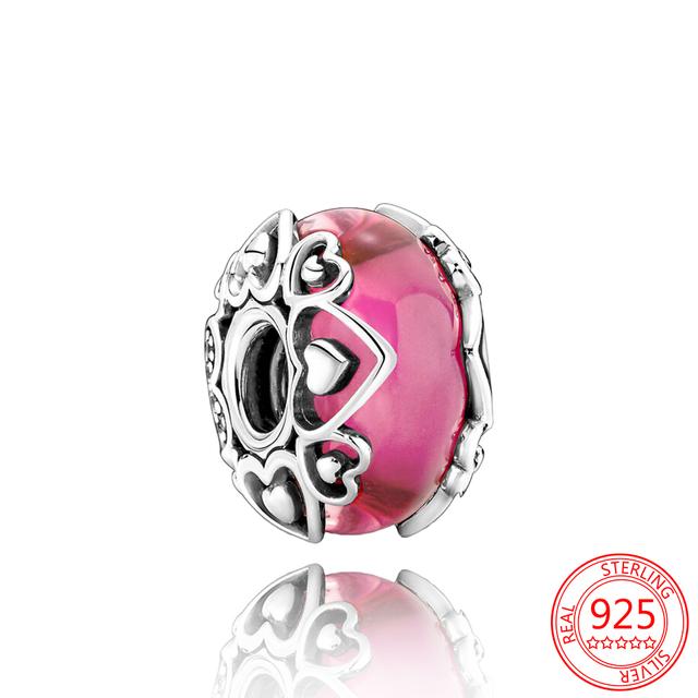 Подвеска из стерлингового серебра 925 пробы, романтическая розовая любовь, фиолетовый камень, подходящий для модного браслета для женщин, изготовление ювелирных изделий своими руками