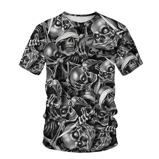 Vintage Horror Skull 3d Print Men's T-shirt Summer Classic Casual O Neck Short Sleeve Fashion Loose Oversized Tops Tee Shirt Men