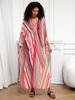 EDOLYNSA Striped Pink Kaftan Women's Robe Long Dress Bohemian Moo Moo Dress Swimsuit cover-up Homewear Outfit Fresh dress Q1289